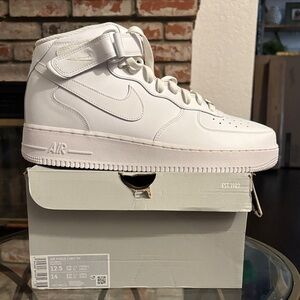 Nike Air Force 1 Mid ‘07 White Sneakers CW2289-111 Men’s 12.5 / Women’s 14